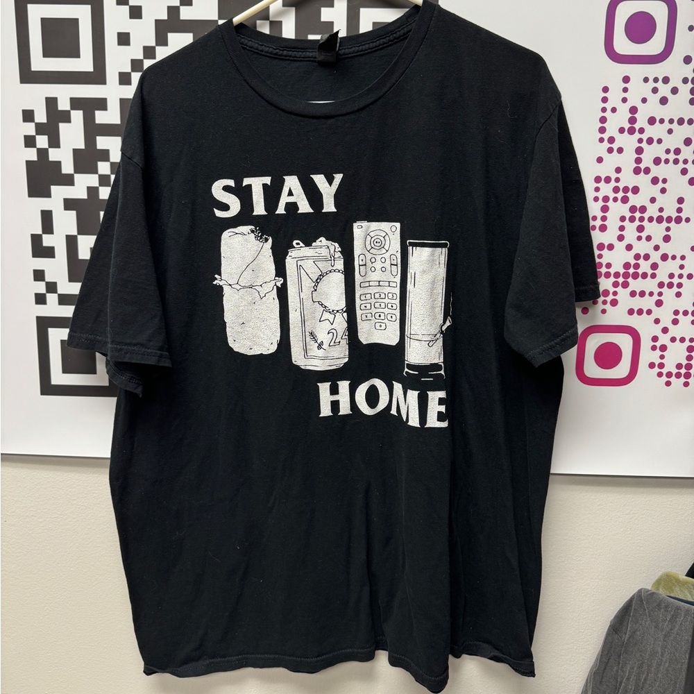 Stay Home Large Shirt on Anvil Black Flag
